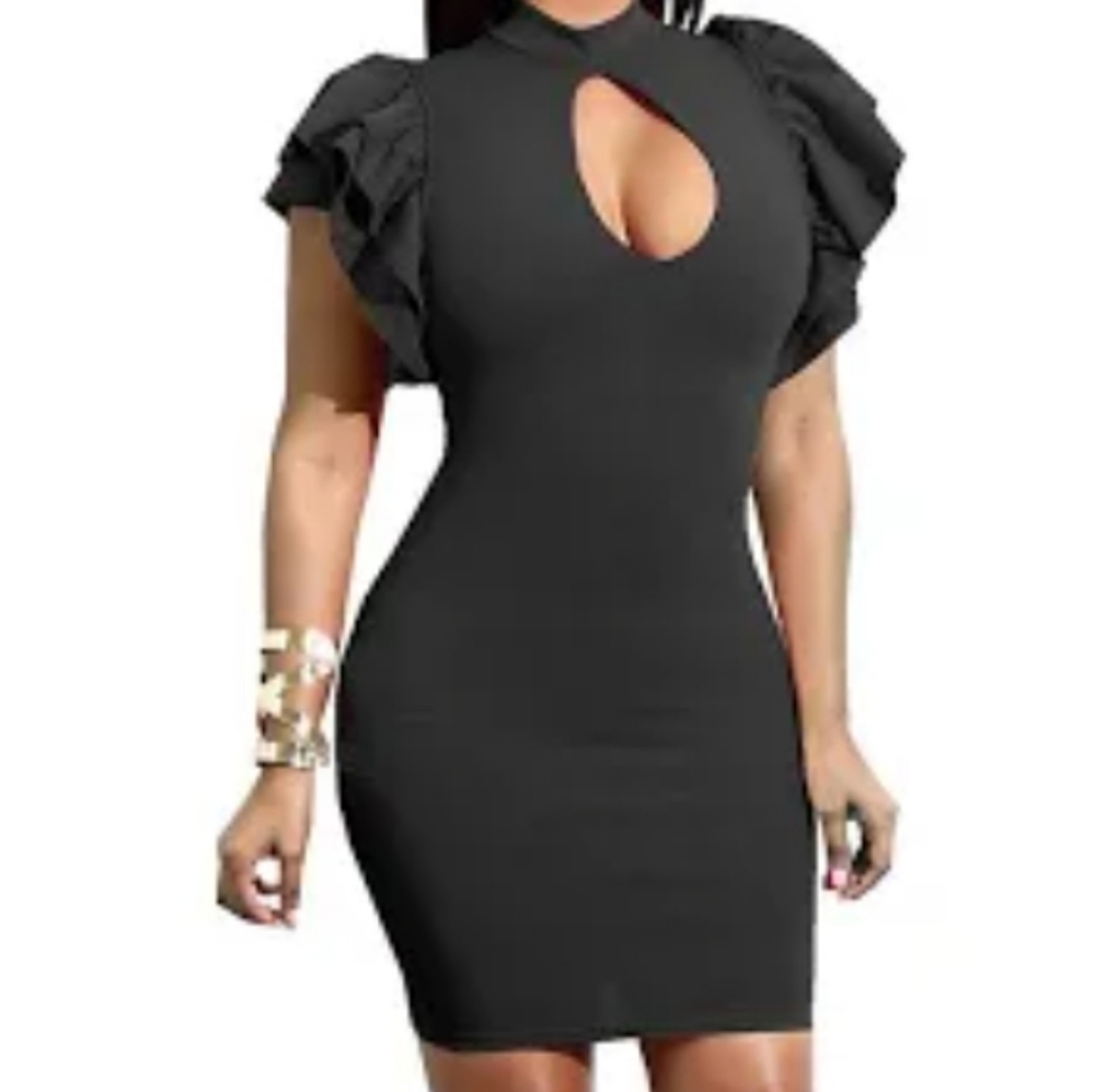 Women's Ruffle Short Sleeve Hollow Out  Party Dress XXL